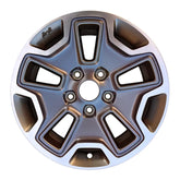 Front view of a 17x7.5 inch Jeep Wrangler rim ALY09118. Gray with Machined accents and Gray Jeep decal OEMwheels.forsale 1XA50LD6AA