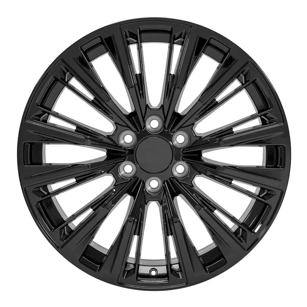 Front view of a 22x9 Satin Black wheel for Chevy Trucks replica rim replacement 9511018