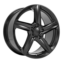 Angle view of an 18x8.5 Matte Satin Black wheel replacement for Chevy Corvette replica rim 9511104
