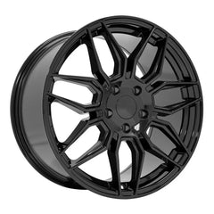 Angle view of a 19x10 Gloss Black wheel replacement for Chevy Corvette replica rim 9511114