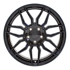 Front view of a 19x8.5 Gloss Black wheel replacement for Chevy Corvette replica rim 9511117
