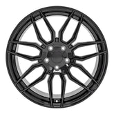 Front view of a 20x11 Gloss Black wheel replacement for Chevy Corvette replica rim 9511120