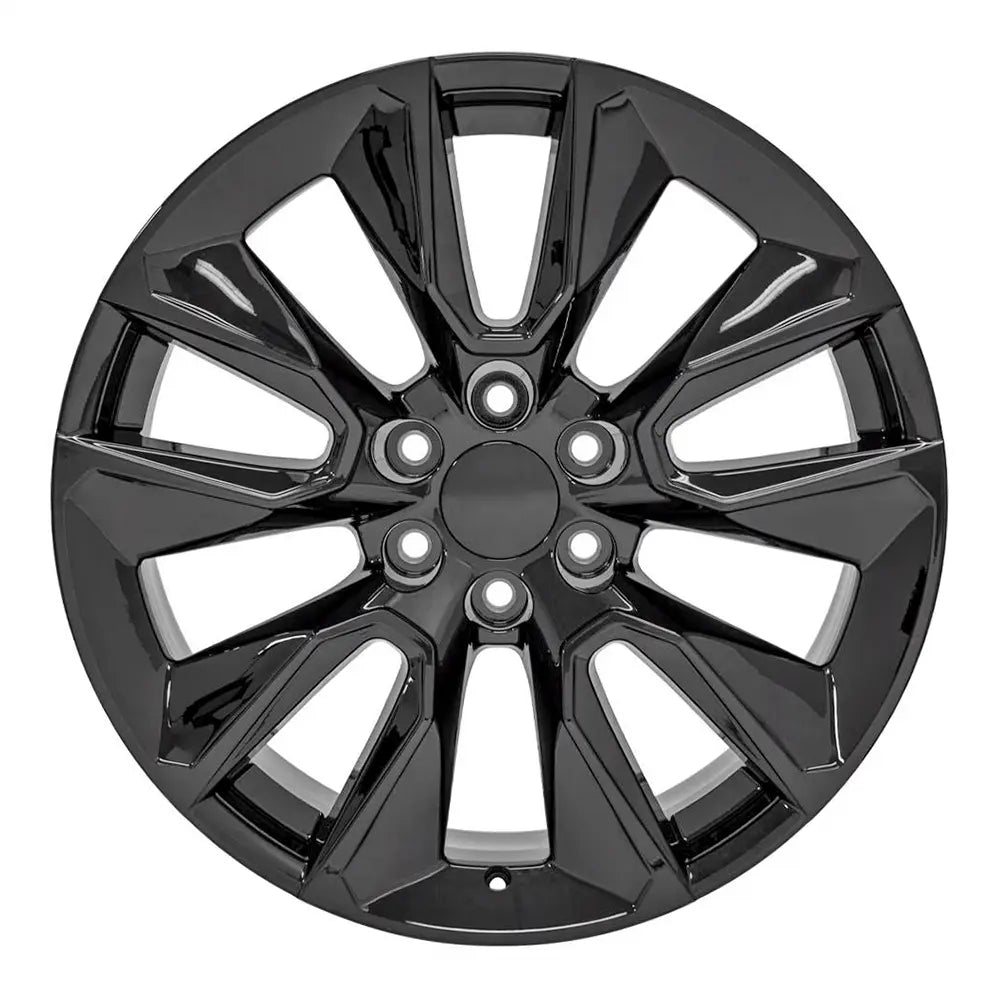 Front view of a 22x9 Black wheel replacement for Chevy Silverado replica rim 9511403