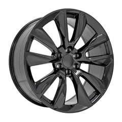 Angle view of a 24x10 Gloss Black wheel replacement for Chevy Silverado replica rim 9511405