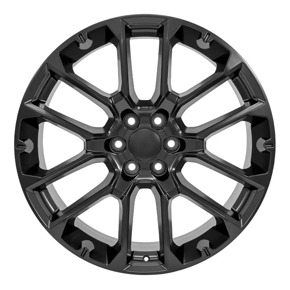 Front view of a 24x10 Black wheel replacement for Chevy Truck replica rim 9510993
