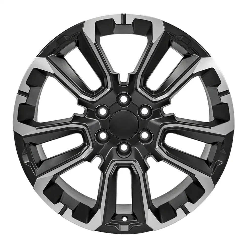 Front view of a 22x9 Machined Black wheel replacement for Cadillac Escalade replica rim 9510995