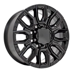 Angle view of a 20x8.5 Gloss Black wheel replacement for GMC Trucks replica rim 9511061