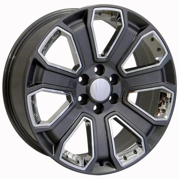 20" Gunmetal Chrome Inserts wheel replacement for Chevy C2500 1988-2000. Replica Rim 9489924