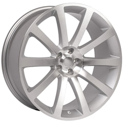 Angle view of a 22x9 Machined Silver wheel replacement for Chrysler 300 replica rim 9457552