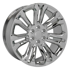 Angle view of a 22x9 Chrome wheel replacement for Chevy Silverado replica rim 9510978