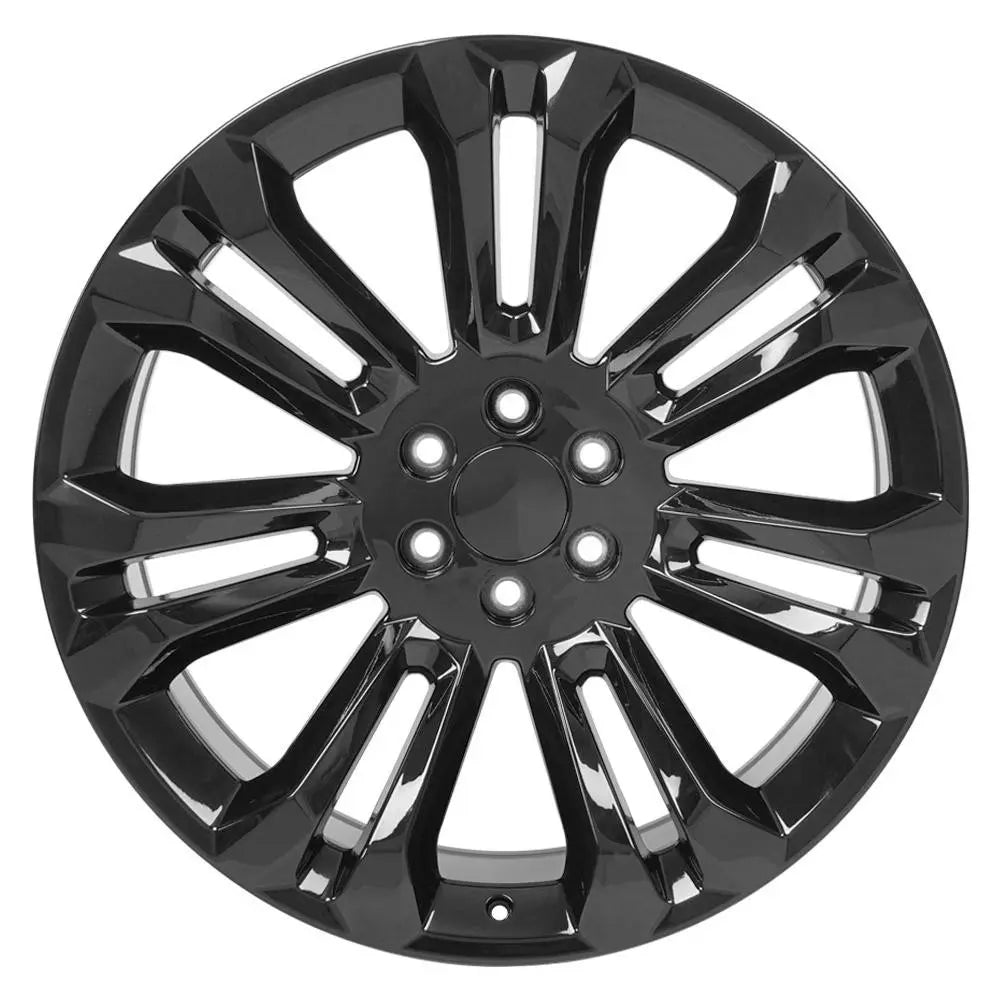 Front view of a 24x10 Black wheel replacement for Chevy Silverado replica rim 9510980