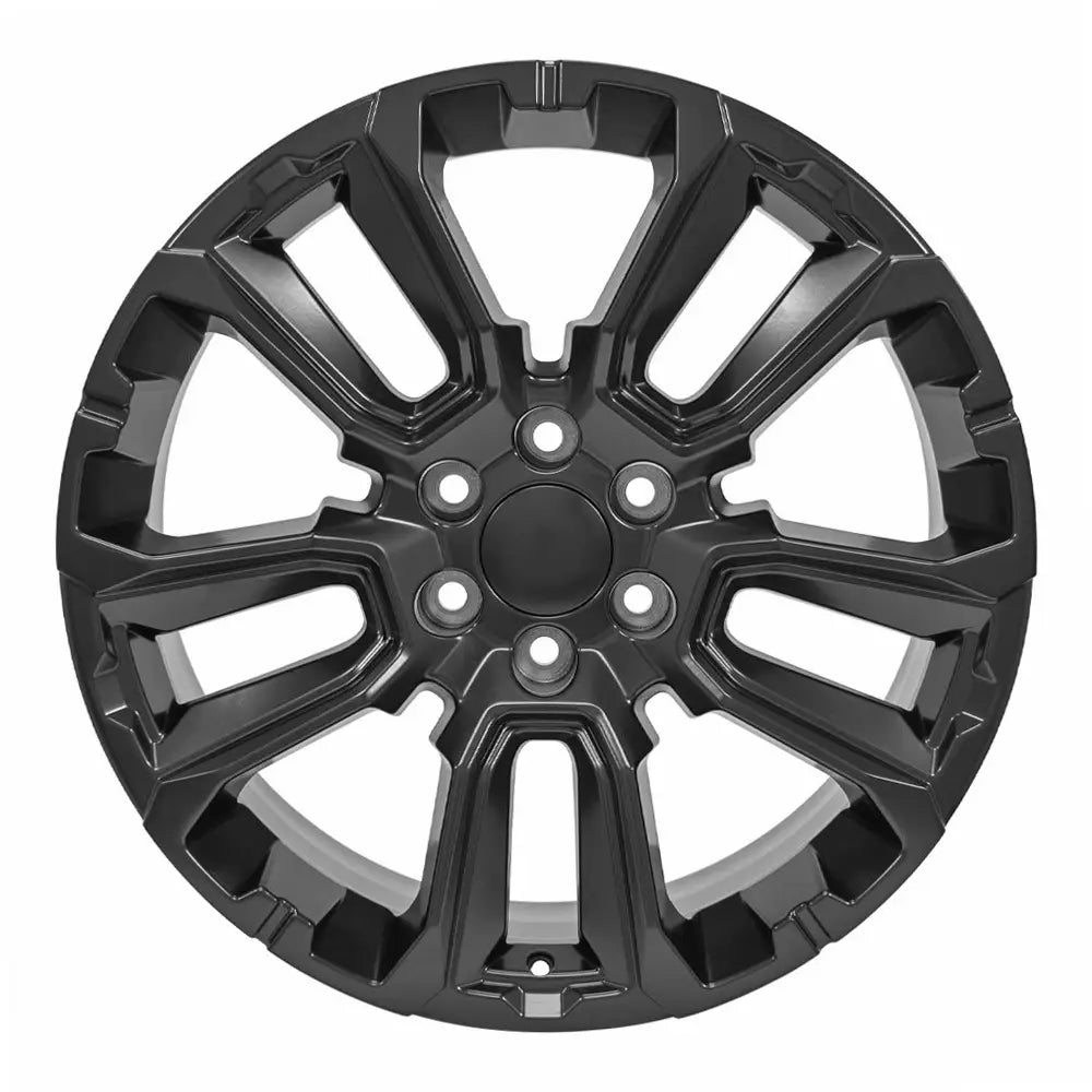 Front view of a 22x9 Satin Black wheel replacement for Chevy Suburban replica rim 9510996