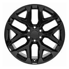 Front view of a 22x9 Black wheel replacement for Chevy Silverado replica rim 9510960