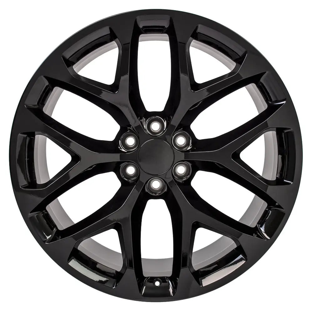 Front view of a 24x10 Black wheel replacement for Chevy Silverado replica rim 9510966