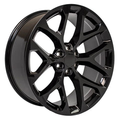 Angle view of a 24x10 Black wheel replacement for Chevy Silverado replica rim 9510966