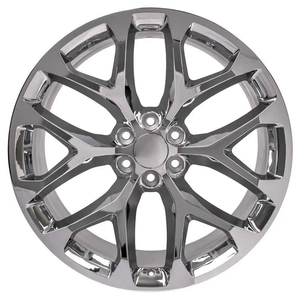Front view of a 24x10 Chrome wheel replacement for Chevy Silverado replica rim 9510968