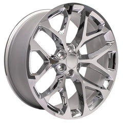 Angle view of a 24x10 Chrome wheel replacement for Chevy Silverado replica rim 9510968