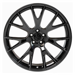 Front view of a 20x10 Black wheel replacement for Chrysler 300 replica rim 9511051