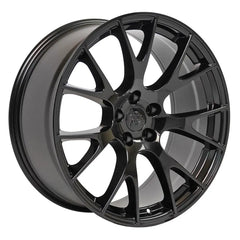 Angle view of a 20x10 Black wheel replacement for Chrysler 300 replica rim 9511051