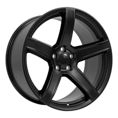 Angle view of a 20x9.5 Satin Black wheel replacement for Dodge Challenger replica rim 9511007