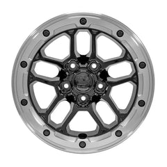 Front view of a 17x8 Machined Black wheel replacement for Jeep Wrangler replica rim 9511042