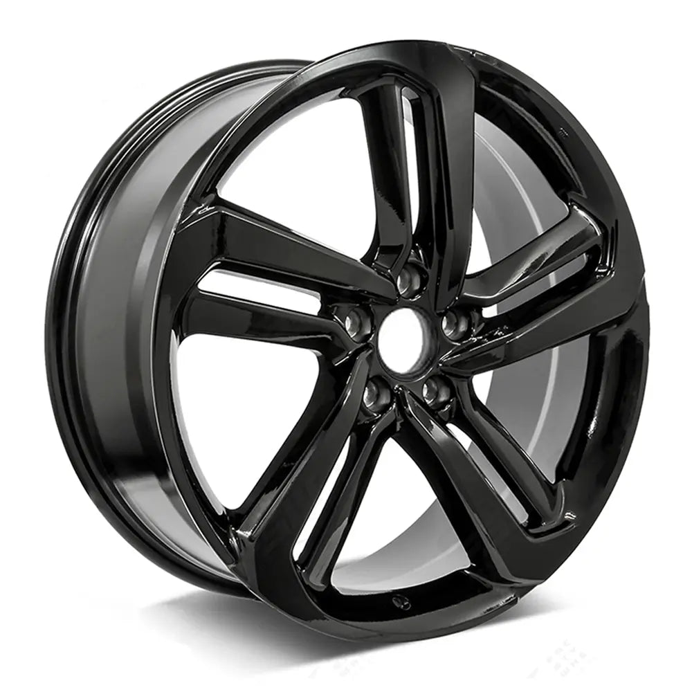 Angle view of the 19x8.5" Honda Accord Sport wheel replacement 2018-2022 Gloss Black replica rim ALY64127U46N part 42700TVAA94