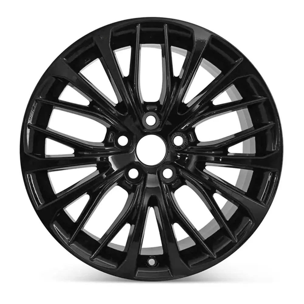 Front view of an 18" Toyota Camry wheel replacement 2018-2021 all Gloss Black replica rim ALY75221U46N 426110E610