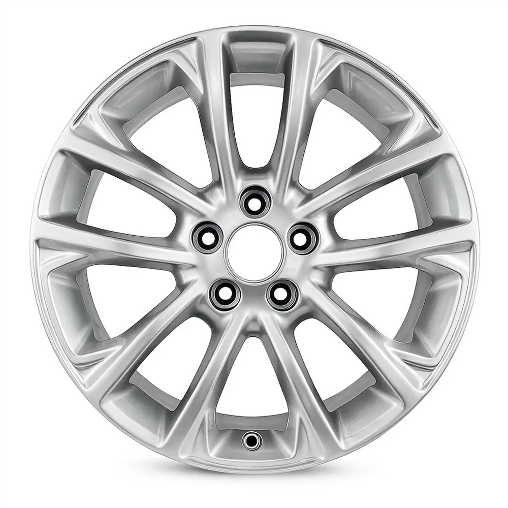 17-inch Jeep Cherokee OEM wheel ALY09201U15. Sparkle Silver rim front view on a white background