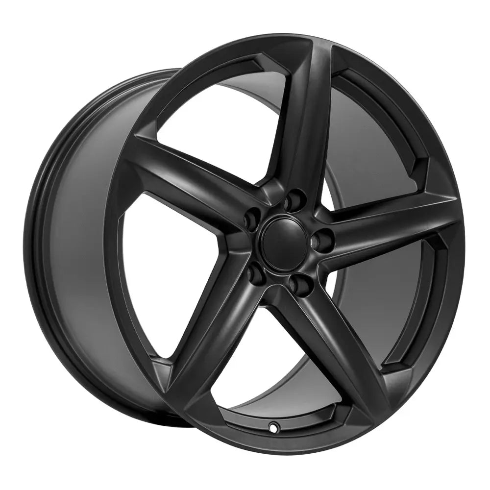 Angle view of a 19x8.5 Black wheel replacement for Chevy Corvette replica rim 9511108