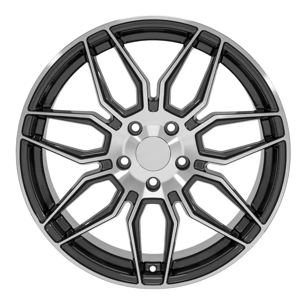 Front view of a 19x8.5 Machined Gunmetal wheel replacement for Chevy Corvette replica rim 9511119