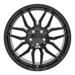 Front view of a 20x11 Gloss Black wheel replacement for Chevy Corvette replica rim 9511120 