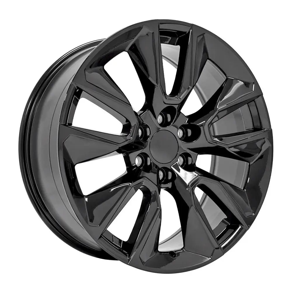 Angle view of a 22x9 Gloss Black wheel replacement for Chevy Silverado replica rim 9511403