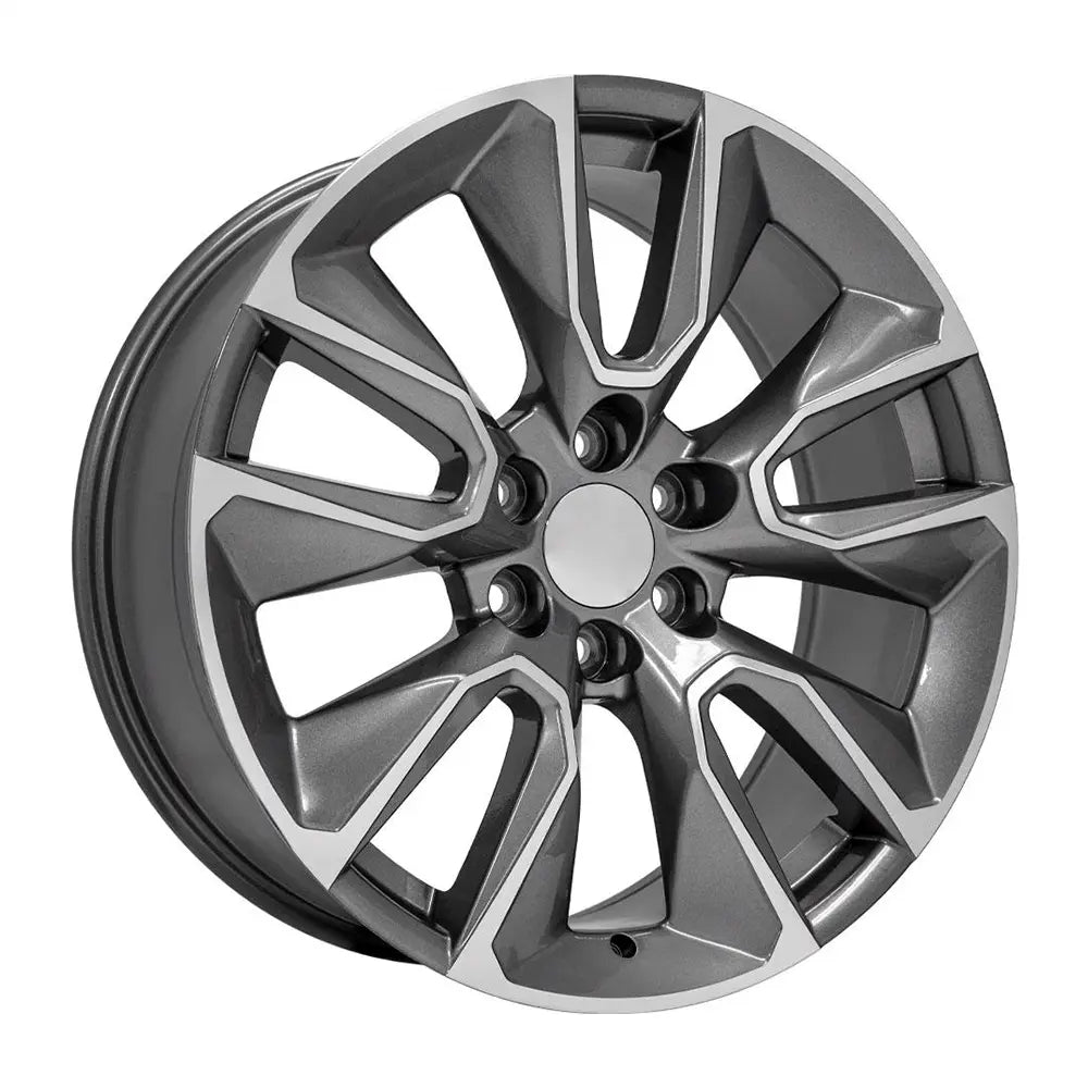 Angle view of a 22x9 Machined Gunmetal wheel replacement for Chevy Silverado replica rim 9511404
