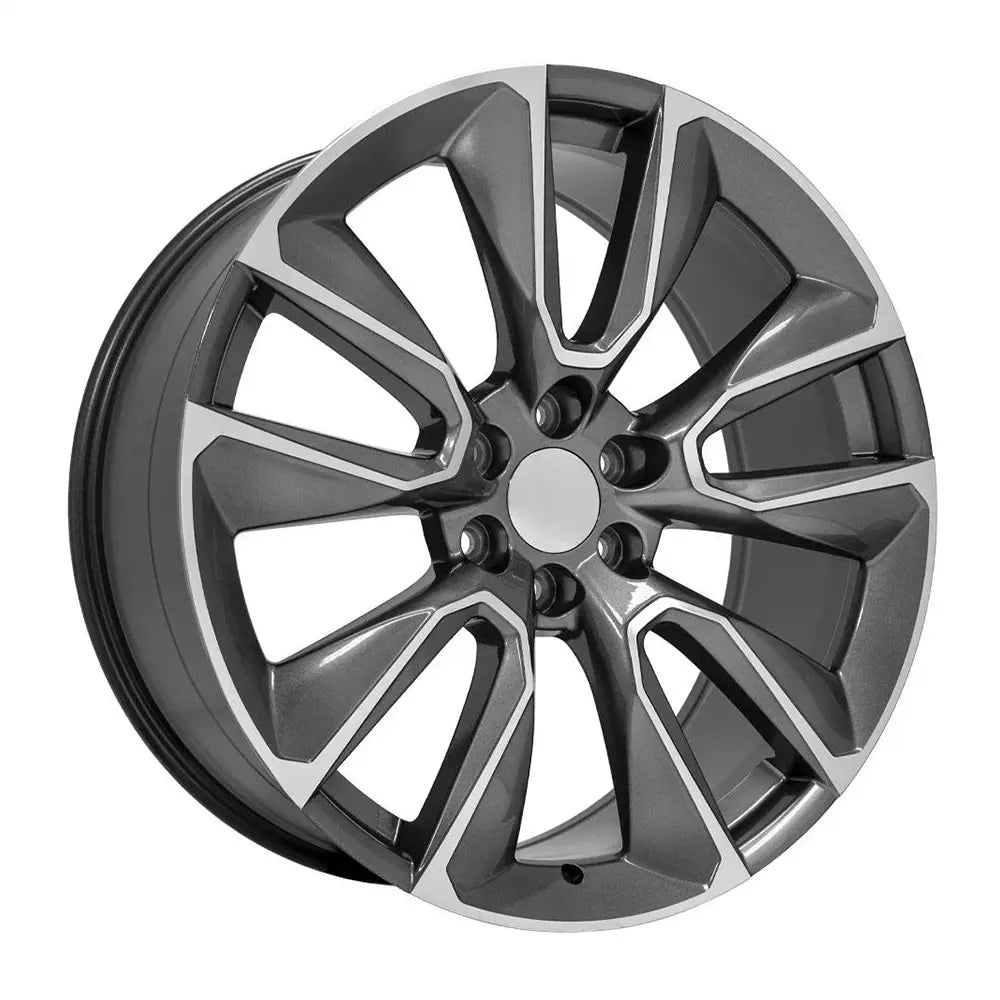 Side view of a 24x10 Machined Gunmetal wheel replacement for Chevy Silverado replica rim 9511406