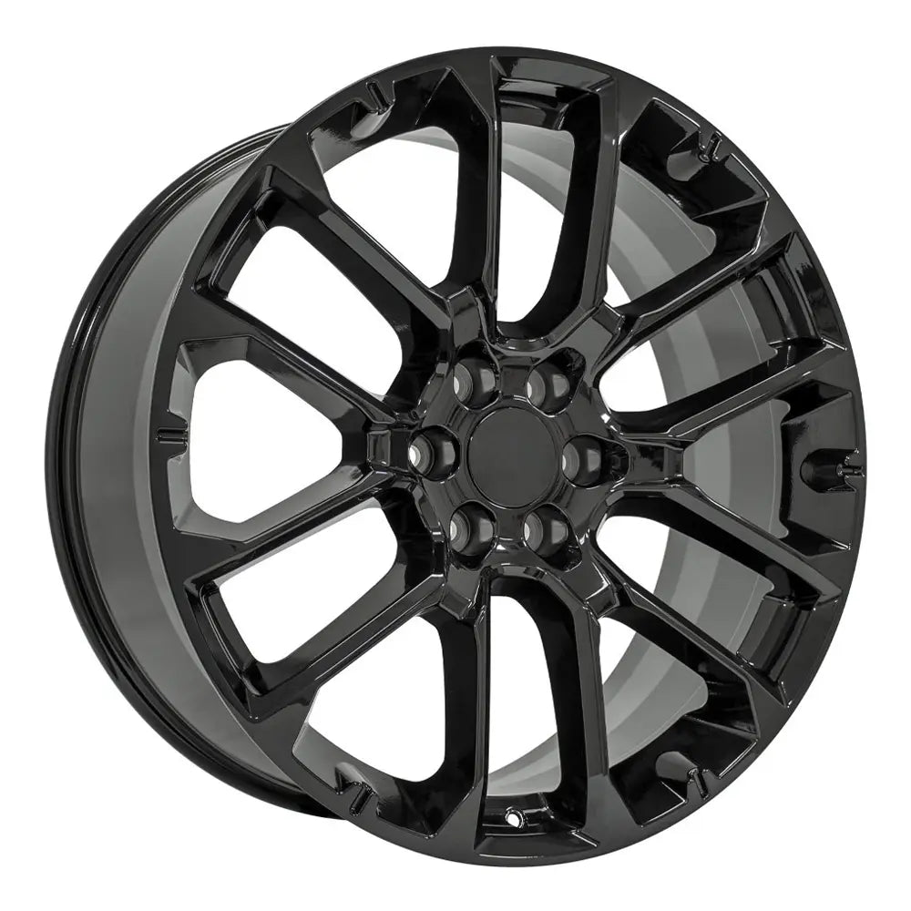 Angle view of a 24x10 Black wheel replacement for Chevy Truck replica rim 9510991