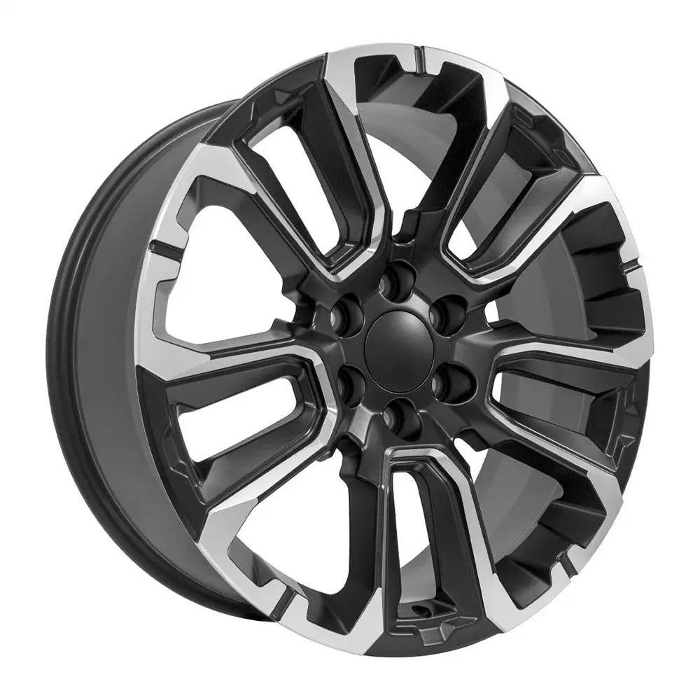 Angle view of a 22x9 Machined Black wheel replacement for Cadillac Escalade replica rim 9510995
