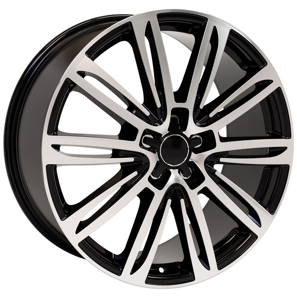 Angle view of a 20x9 Machined Black wheel replacement for Audi A4 replica rim 9508111