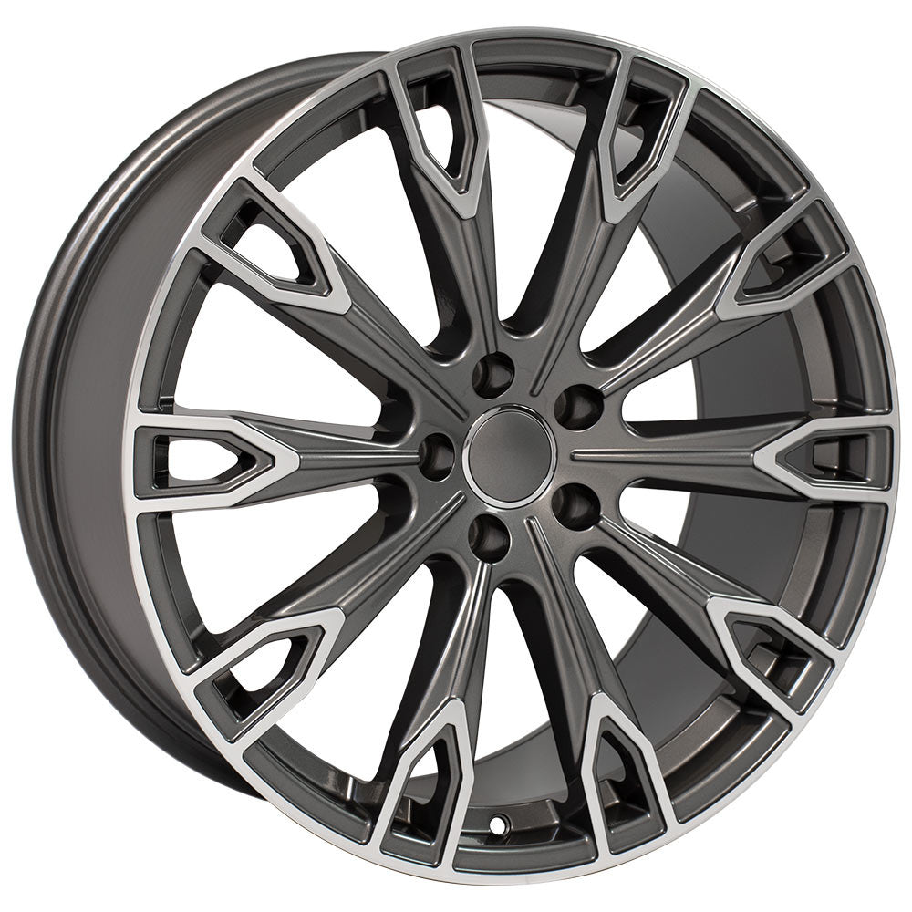 Angle view of a 20x9 Machined Gunmetal wheel replacement for Audi A4 replica rim 9508339