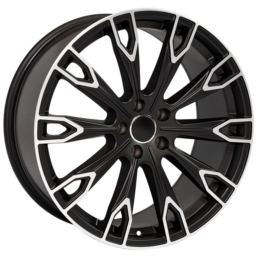 Angle view of a 20x9 Machined Black wheel replacement for Audi A4 replica rim 9508338