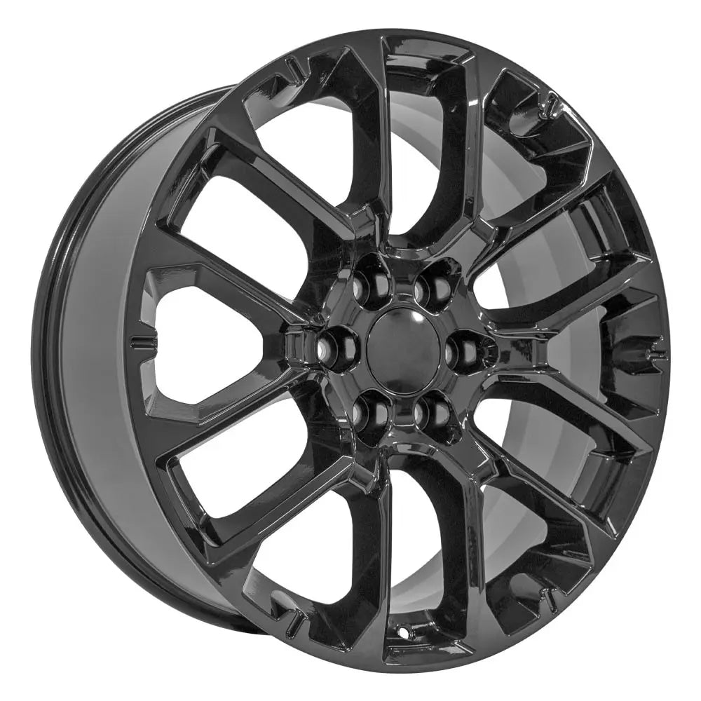 Angle view of a 22x9 Black wheel replacement for Chevy Suburban replica rim 9510988
