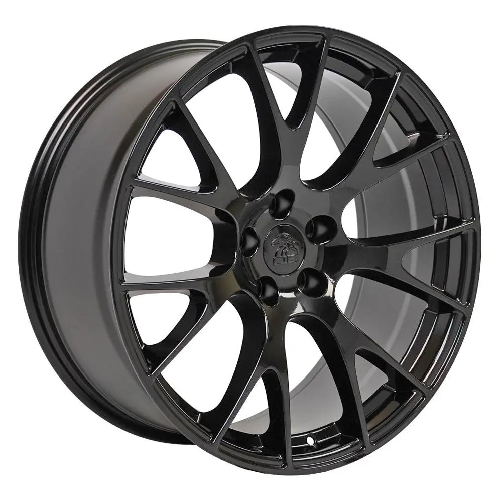 Angle view of a 20x10 Black wheel replacement for Chrysler 300 replica rim 9511051